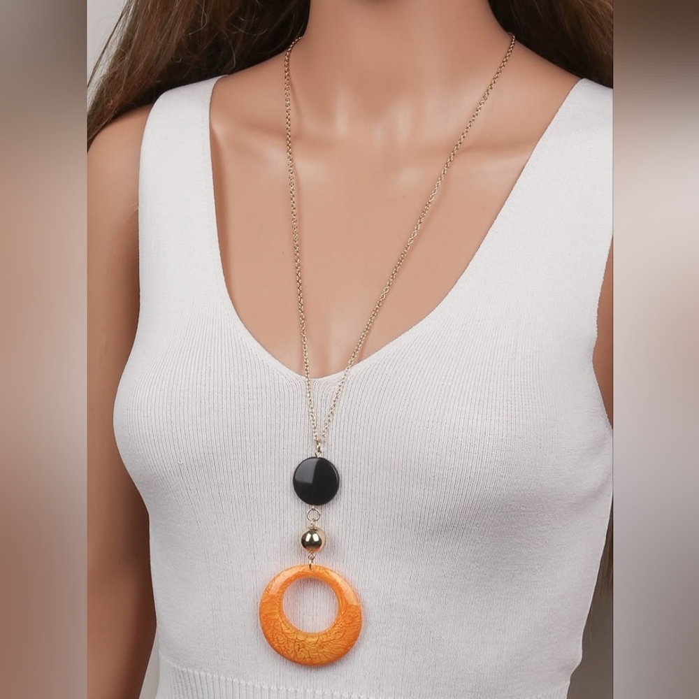 Black, Gold and Orange Pendant Necklace